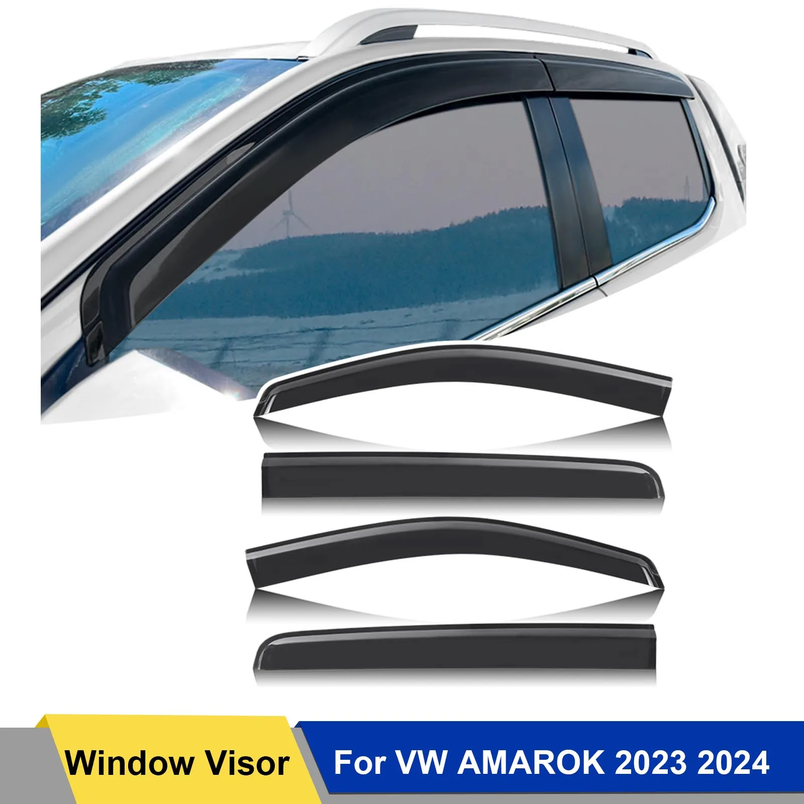 Somke Black Weather Shield Visiera Per Finestra Weathershield Per Vw Amarok 2023 2024 Doppia Cabina 4 Pz/Set Protezione Antipioggia Solare