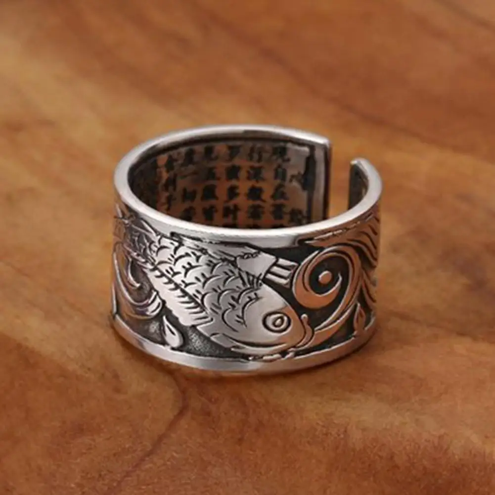 1Pcs Vintage Koi Fish Pattern Opening Good Luck Rings For Women Men Charm Jewelry Accessories Anillos Hombre Bague Bijoux