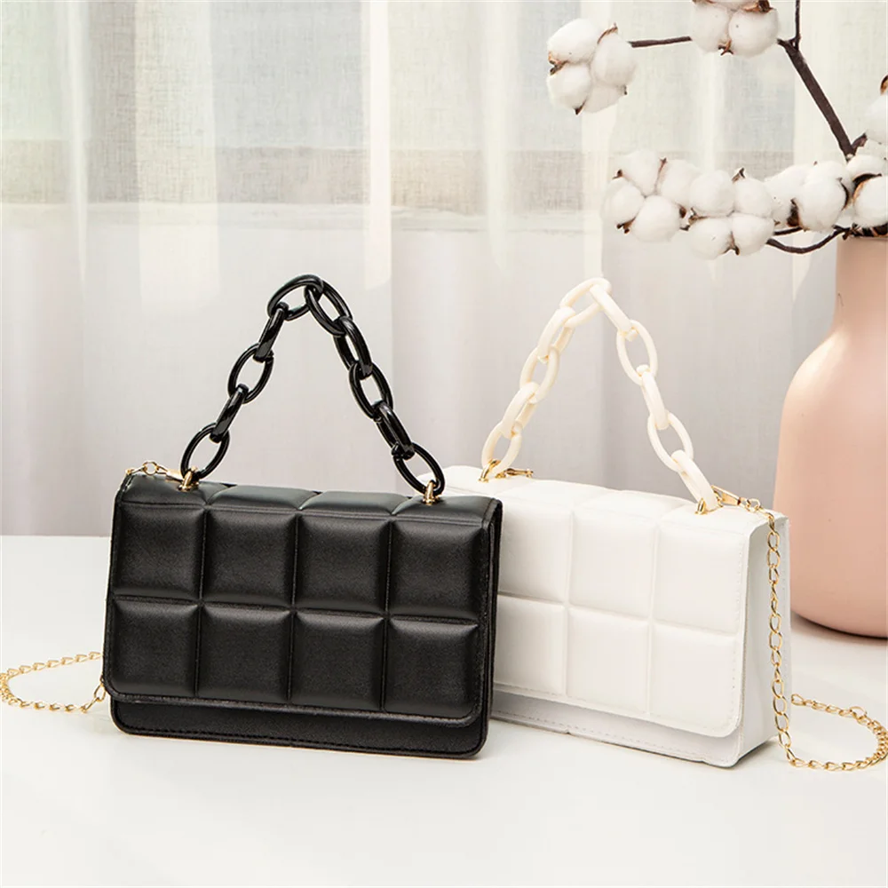 Leather Handbag Ladies  Women's Bags - New Solid Color Chain Pu