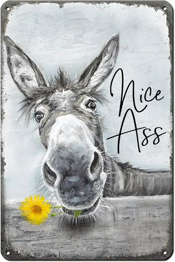 Funny Donkey Sunflower Bathroom Metal Tin Sign,Nice Ass Restroom Decor ...