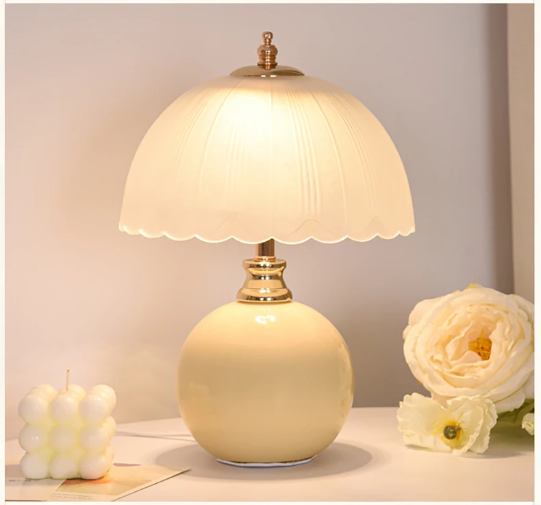 Description Picture 4 of itemCeramic Glass Mushroom Table Lamp Bedroom Bedside Table Lamp Desktop Reading Small Book lamp Children's Room Ambient Light
