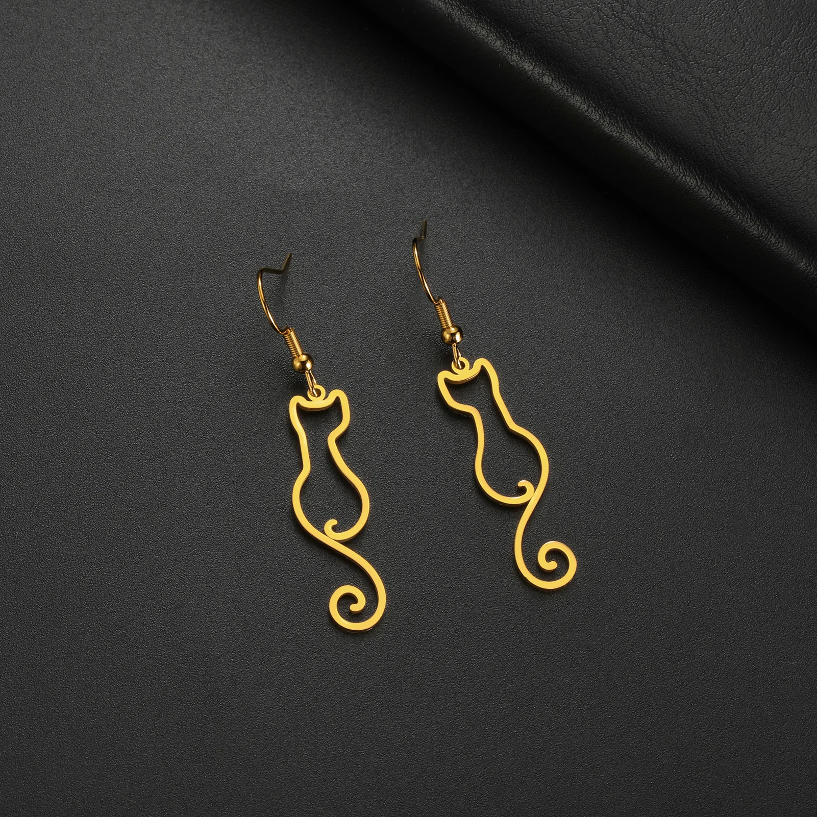 Cat Silhouette Drop Earrings for Women Stainless Steel Cute Cat Hollow Geometric Dangle Earrings Jewelry - PeticaDeals