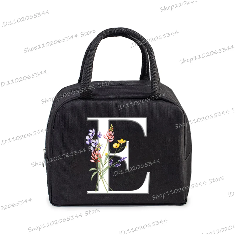 1Pc Portable Lunch Bag Wildflower Alphabet ABCD..Cooler Ice Pack Lunch Box Insulation Package Insulated Thermal Unisex Bag