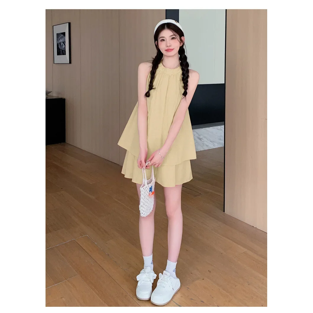Summer French Cute Small Size Maternity Set Sleeveless Vest Doll Shirt Shorts Two Piece Thin Set for Pregnant Women