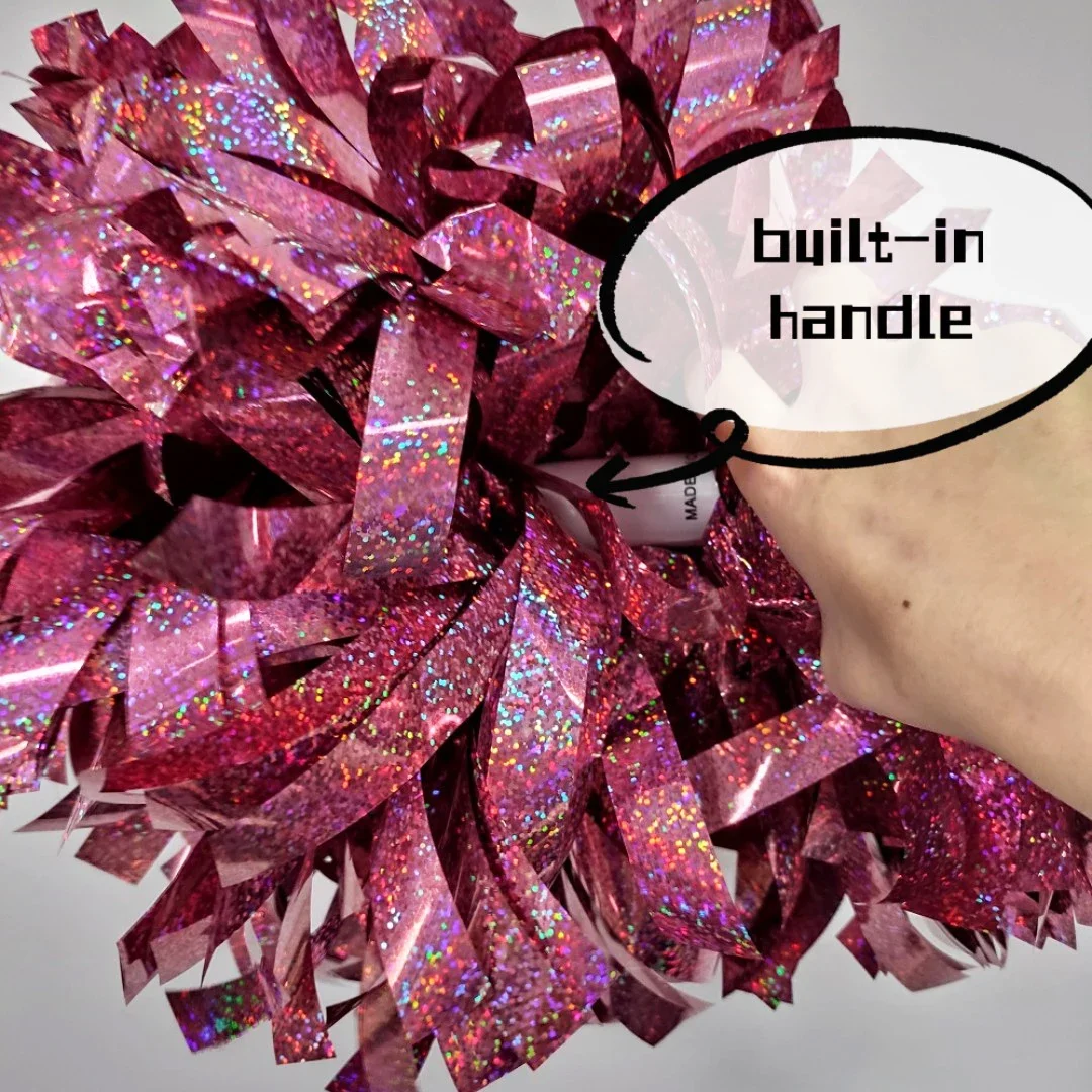 6 inch shiny pink hologratic color cheer poms team practice cheerleading pom pom cheer metallic accessories