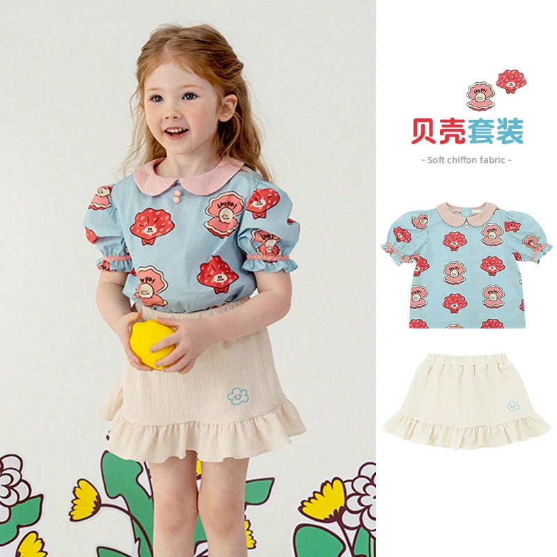 

Girls Shirt 2023 Summer New Cute Doll Collar Shirt Fashion Korean Version Of The Girl T-shirt Short Skirt Children's Clothing