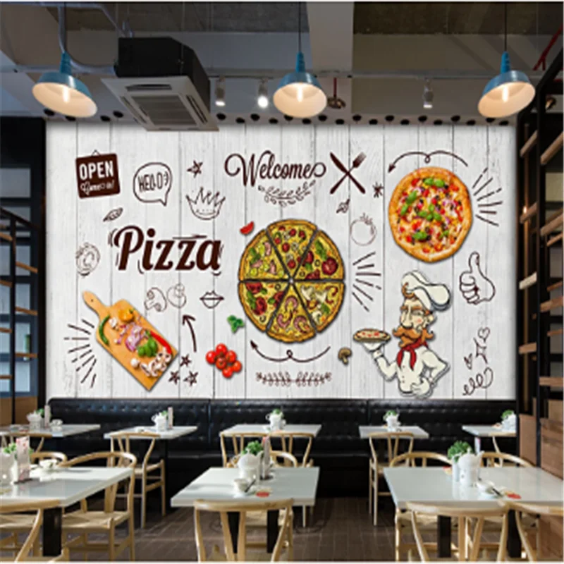 

Custom Pizza Restaurant Industrial Decor Wooden Wall Background Mural Wallpaper 3D Western Fast Food Snack Bar Wall Paper3d