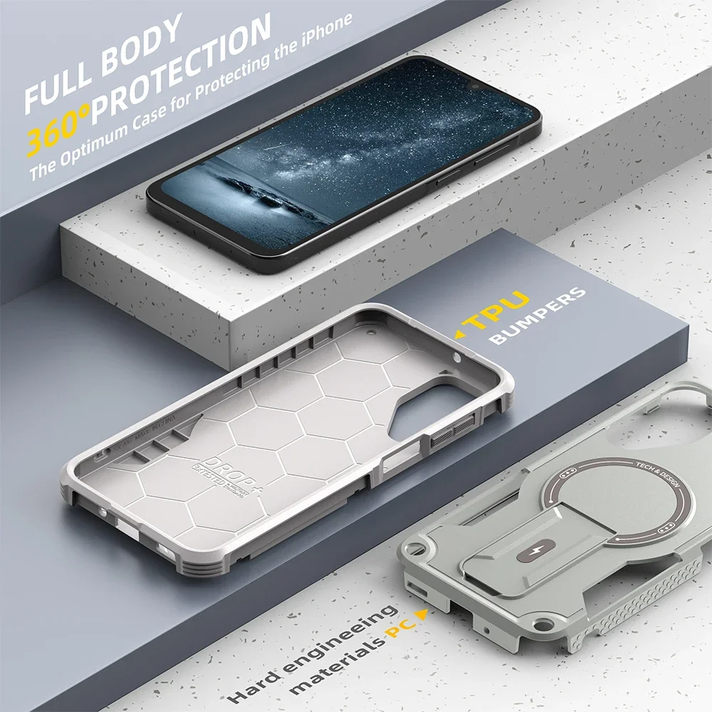 Magnetic Shockproof Armor Phone Case with Kickstand and Magsafe Wireless Charging Compatibility