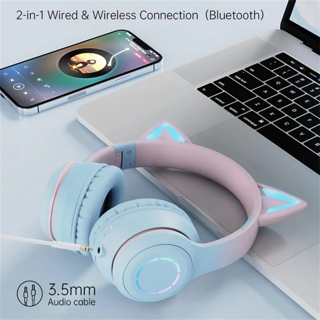 Dobrável sem fio bluetooth fone de ouvido com microfone led luz grande  fones de ouvido jogo capacete música estéreo fone para celular portátil -  AliExpress