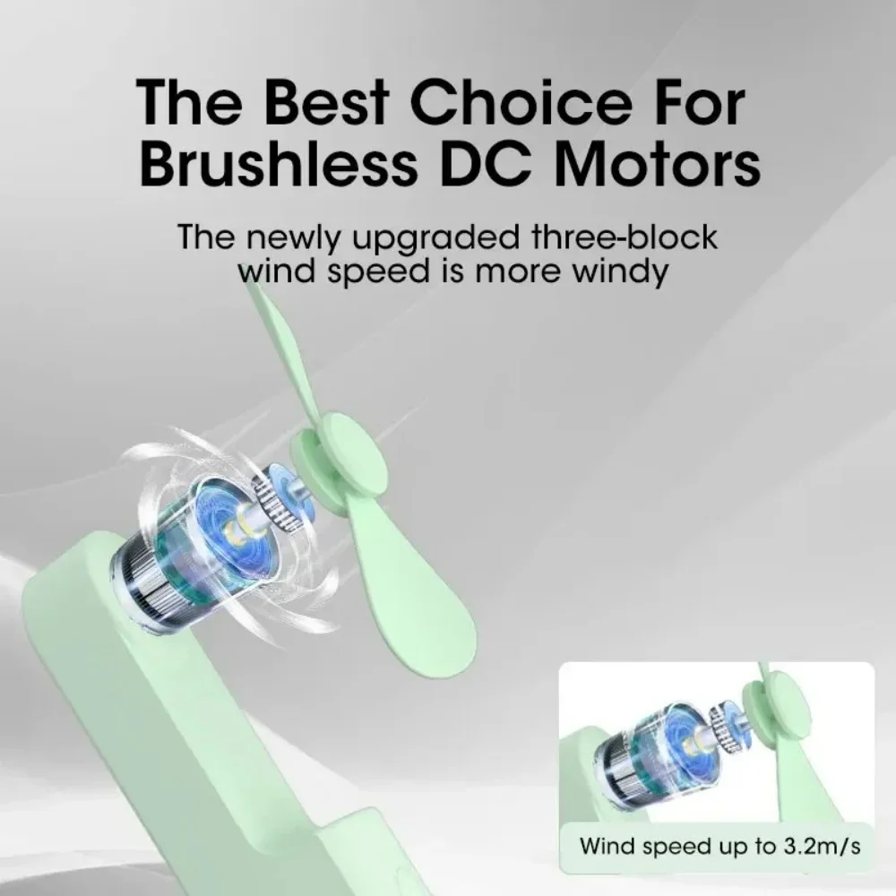 Portable Mini Fan USB Rechargeable 3-Speed Adjustable Foldable Handheld For Women Travel Outdoor 2000mAh Pocket Power Bank