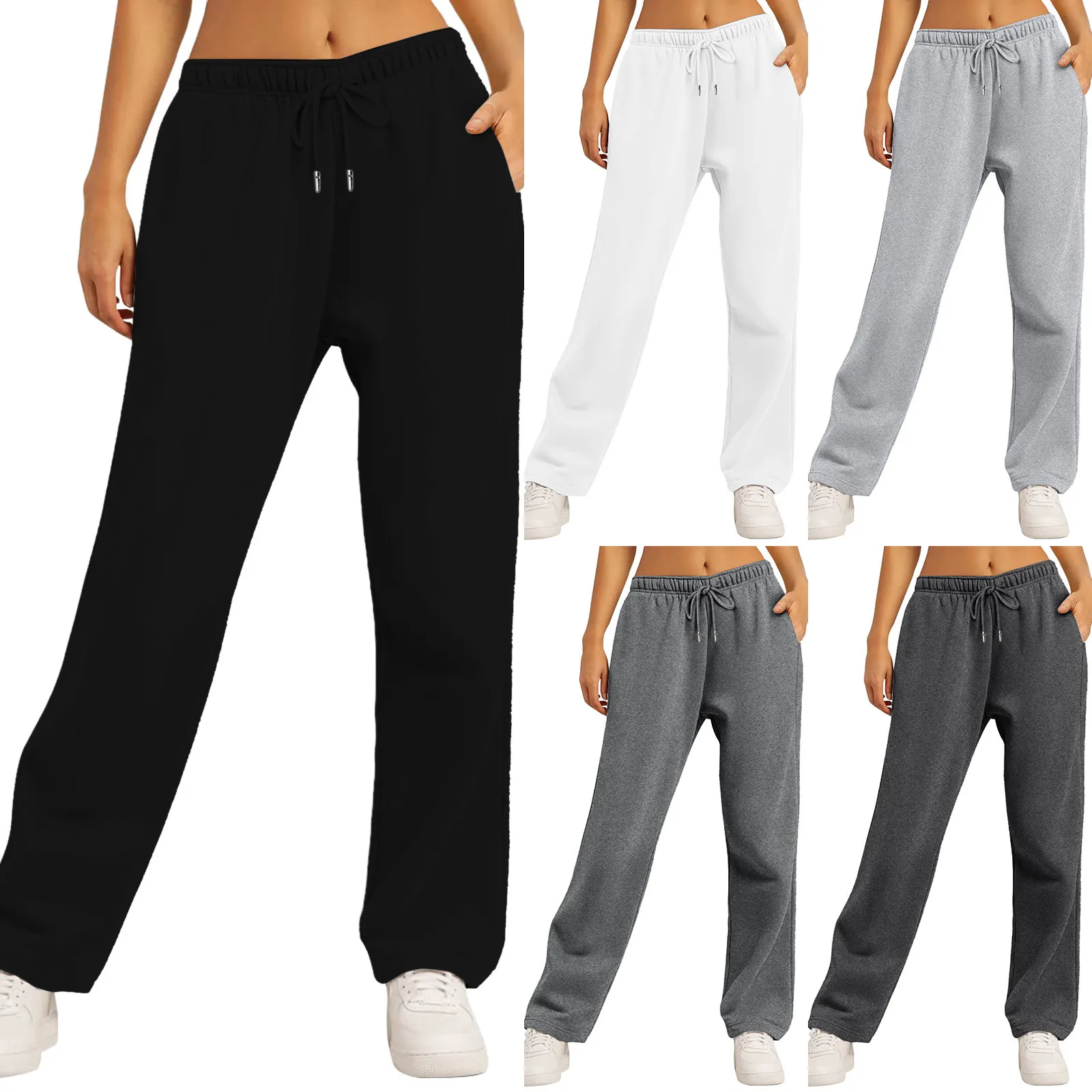 Women’s Fleece Lined Sweatpants Wide Straight Leg Pants Bottom Sweatpants Joggers Pants Workout High Waisted Pants With Pockets 2