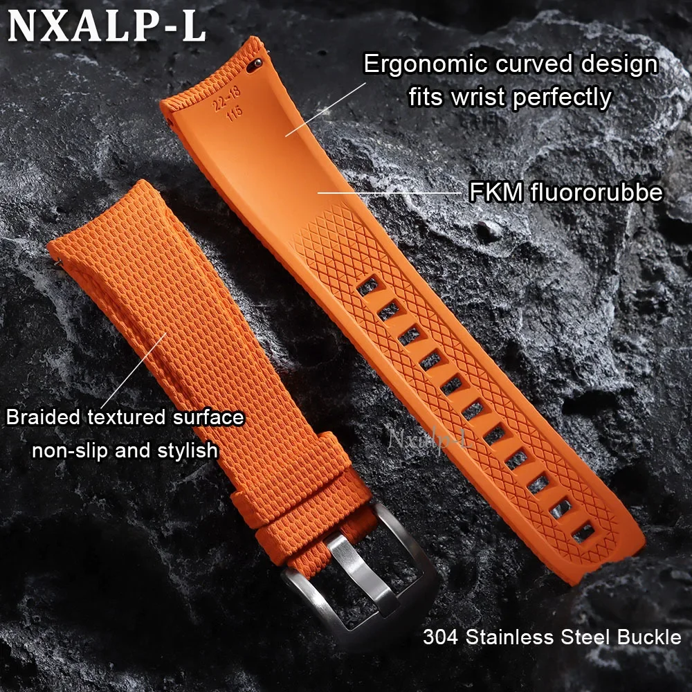 Premium Curved End Waterproof FKM Fluororubber Watch Strap with Quick Release - Available in 20mm, 21mm, 22mm Sizes