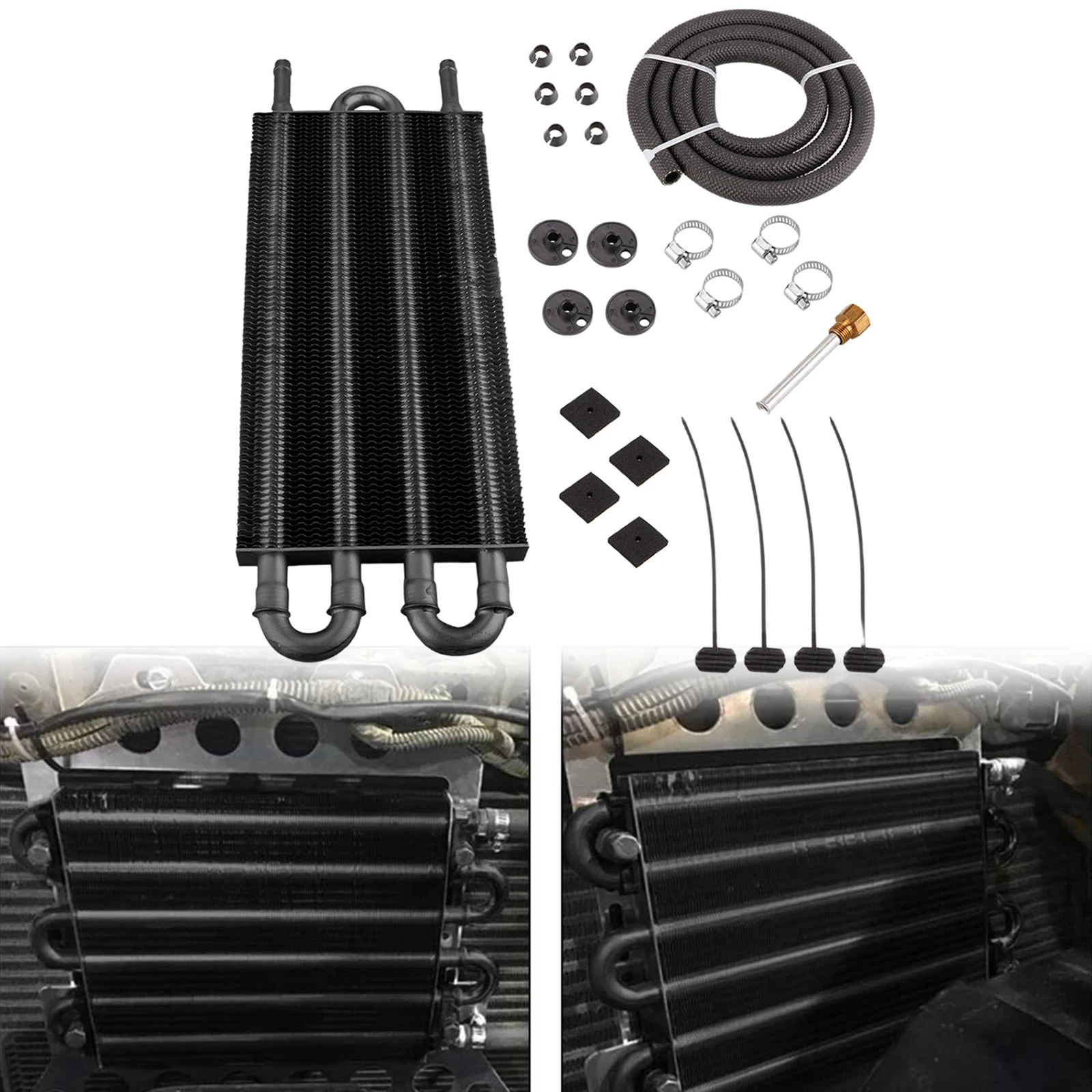 4 Row Universal Transmission Oil Cooler Kit with Tube and Hose Mounting Kit Aluminium Alloy Radiator Tube and Fin Cooler Kit