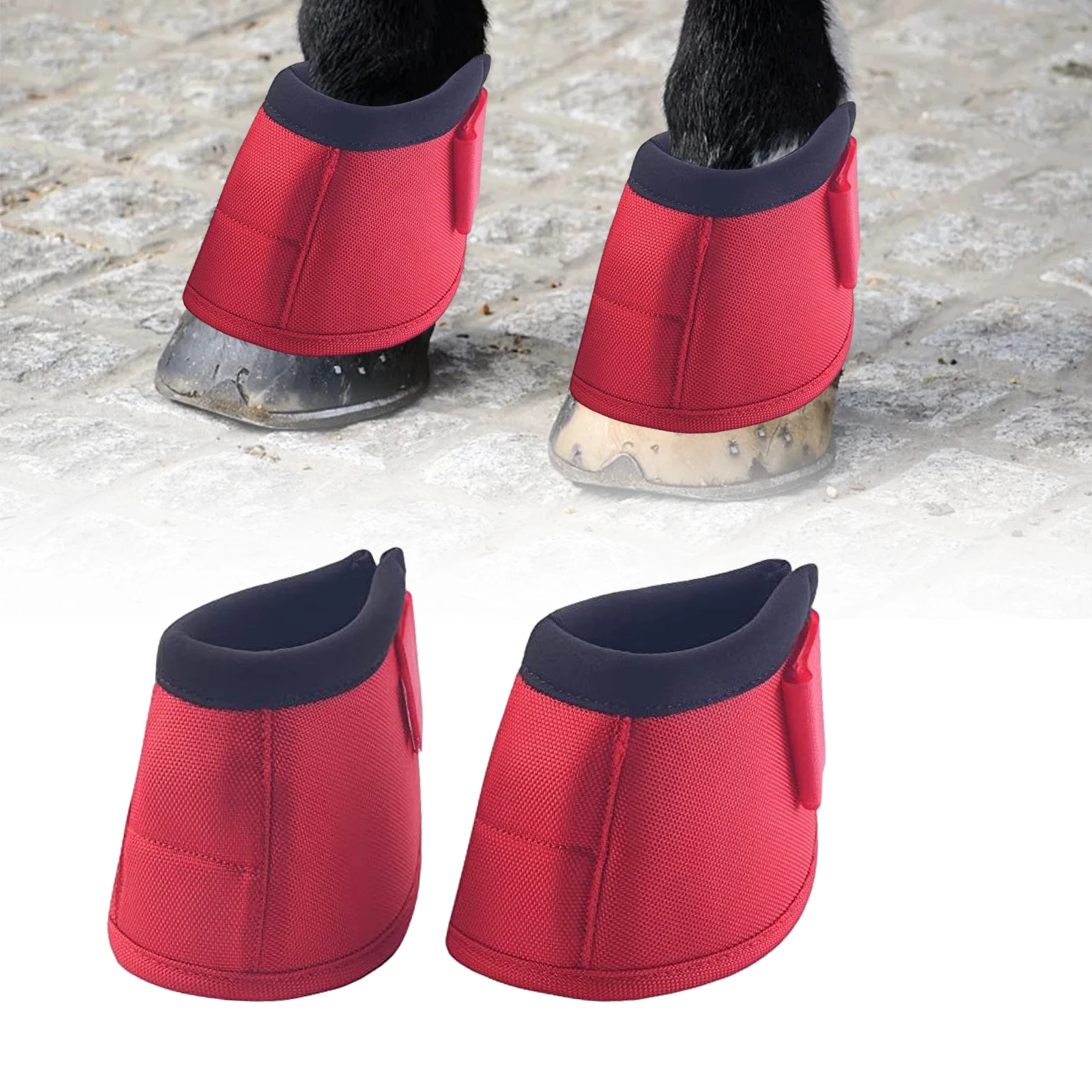 Horse Bell Boots Pair Shock Absorbing Protective Wear Resistant Oxford Cloth Neoprene Overreach Bell Boot Equestrian Accessories 4