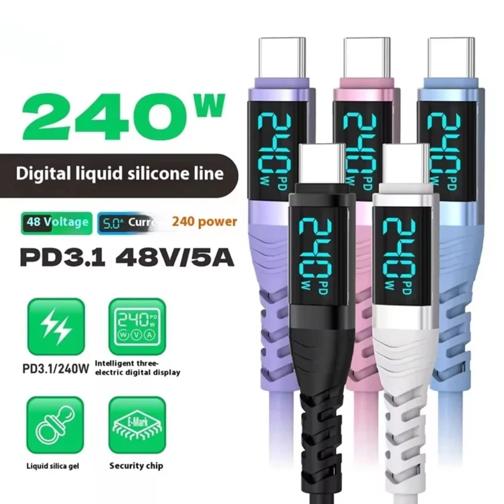 High-Speed Silicone USB-C to USB-C Charging Cable with Digital Display
