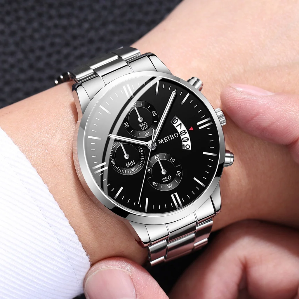 3pcs/set Men's Business Style Quartz Watch Set Fashion Casual Round Dial Calendar Watch (Box not included) Gift for men 3