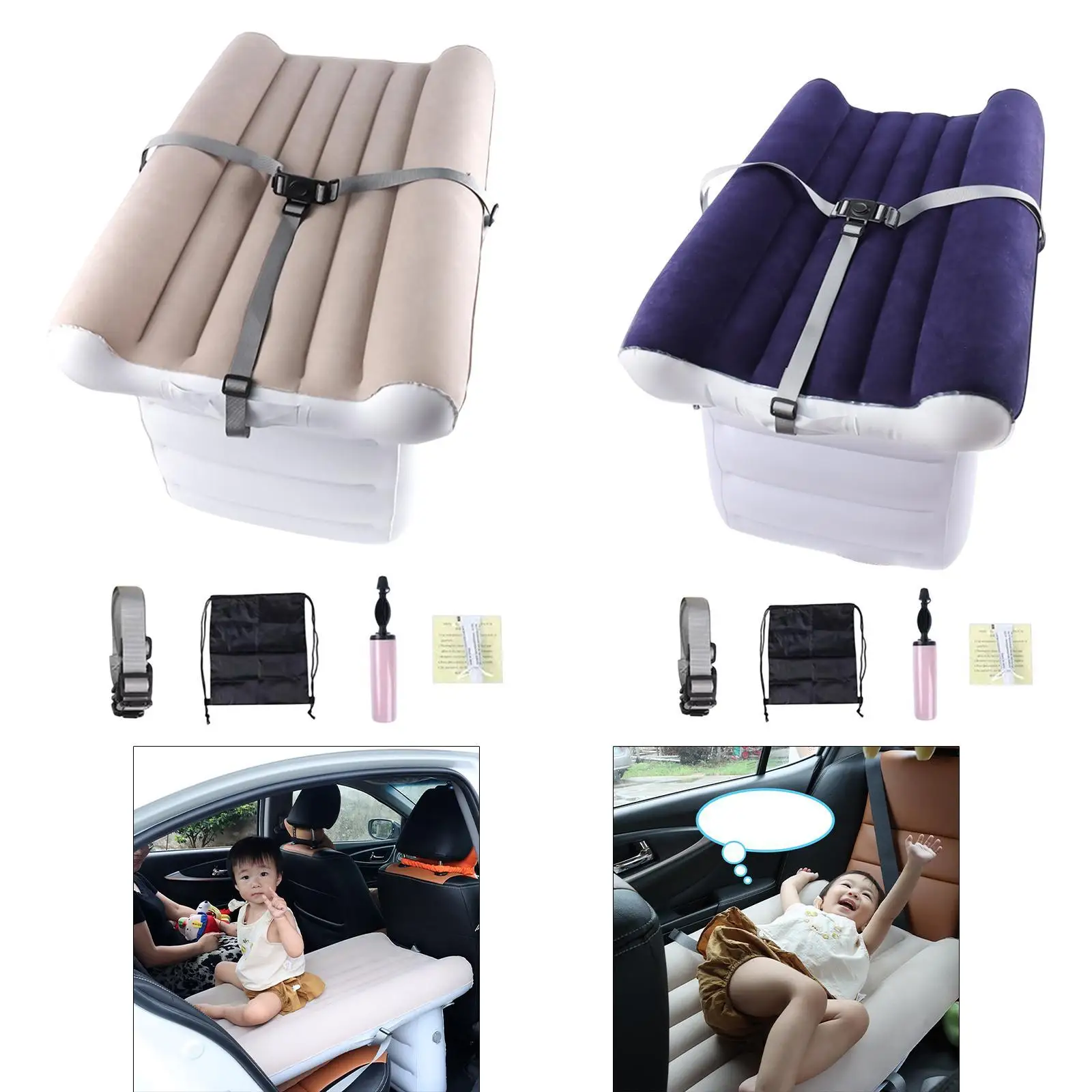 Letto gonfiabile per aereo con pompa d'aria con lati alti Letto portatile per sedile posteriore per auto con borsa portaoggetti con cintura Letto da viaggio per bambini