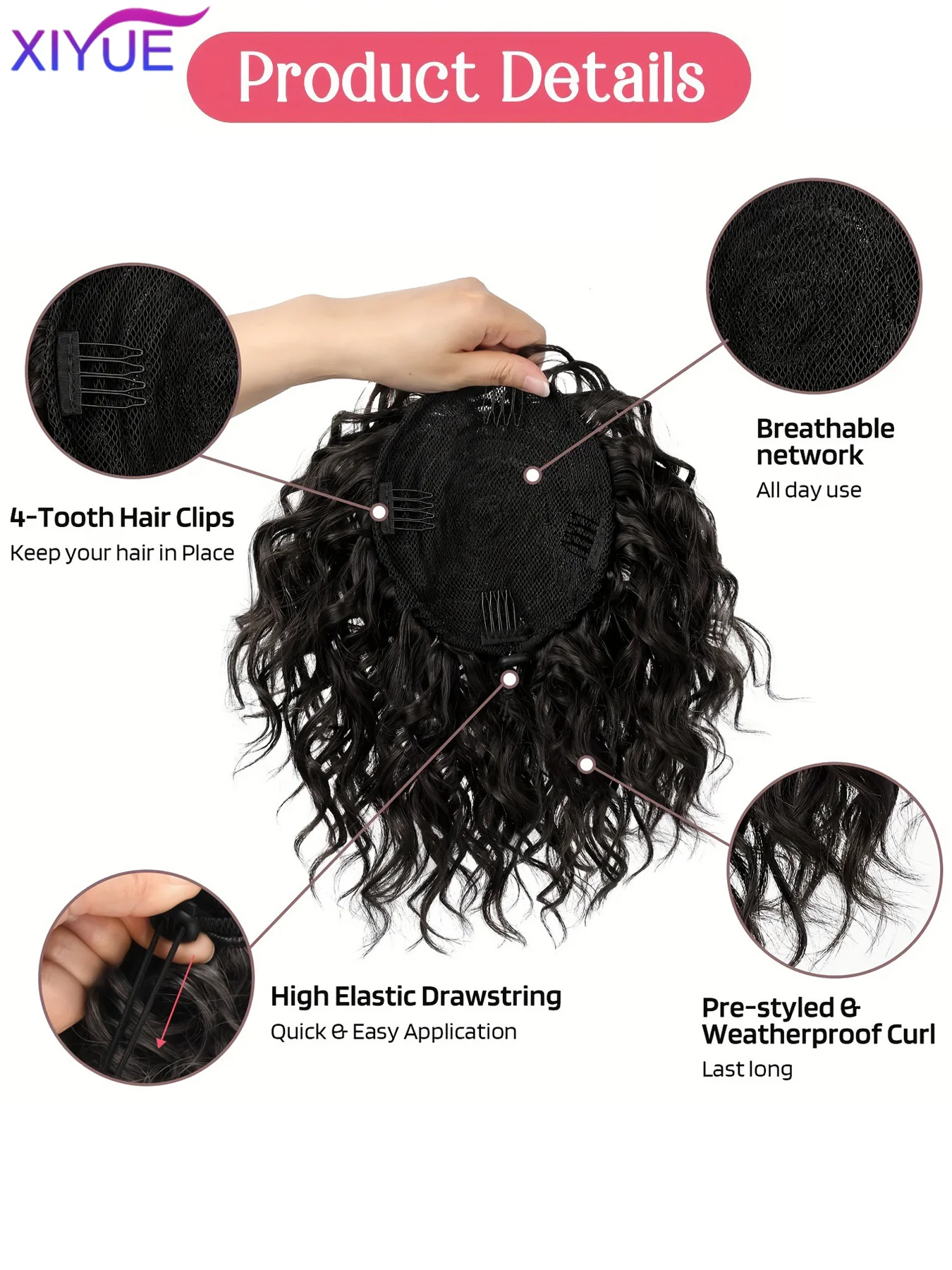 XIYUE Messy Curly Hair Bun Scrunchies Extensions Synthetic Drawstring Chignon Black Brown Curly Wavy Bun Ponytail Wig