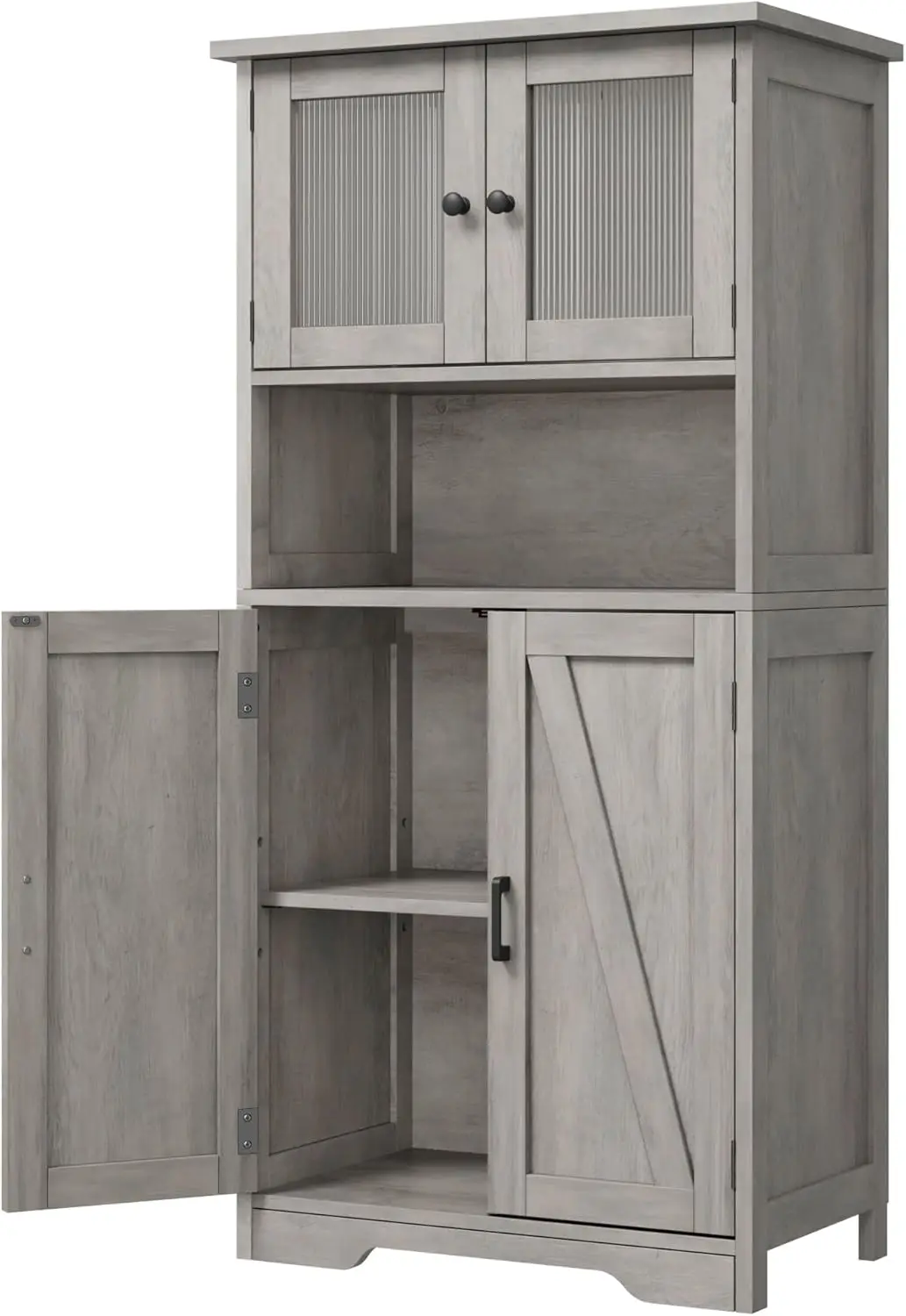 UK Tall Bathroom Cabinet with 4 Doors and Adjustable Shelves, 50" Freestanding Bathroom Storage Cabinet Farmhouse Cupboard for K