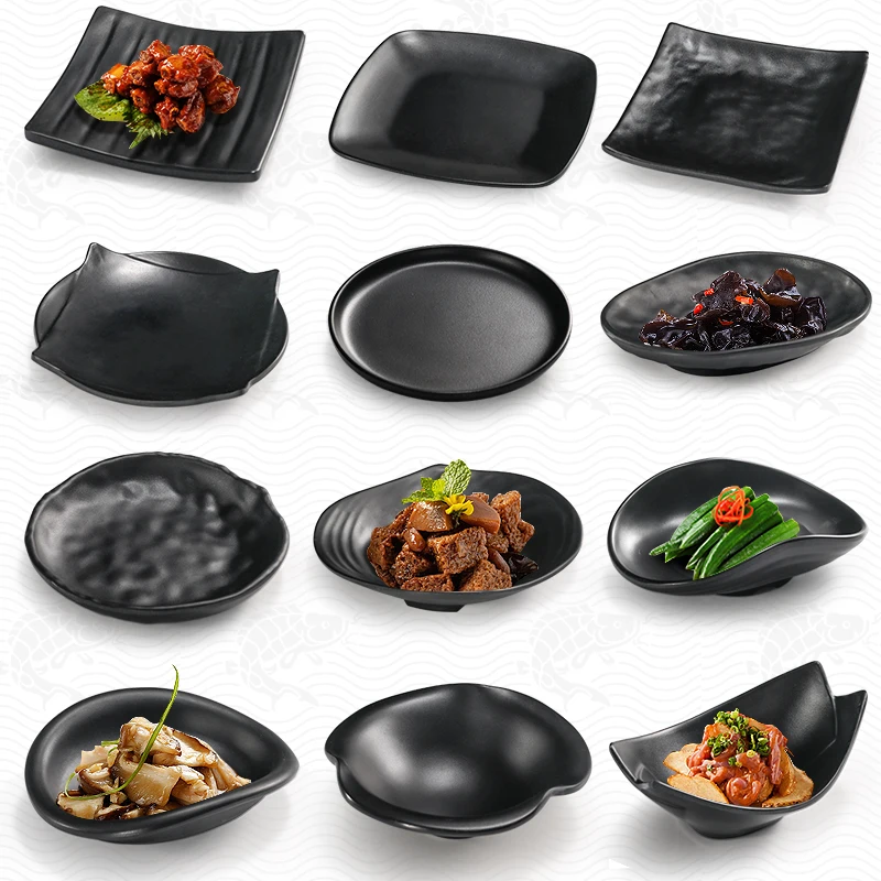 Bar KTV Snacks, Cold Dishes, Creative Black Melamine Barbecue Plates, Japanese Hot Pot Side Dishes, Plastic Commercial Plates