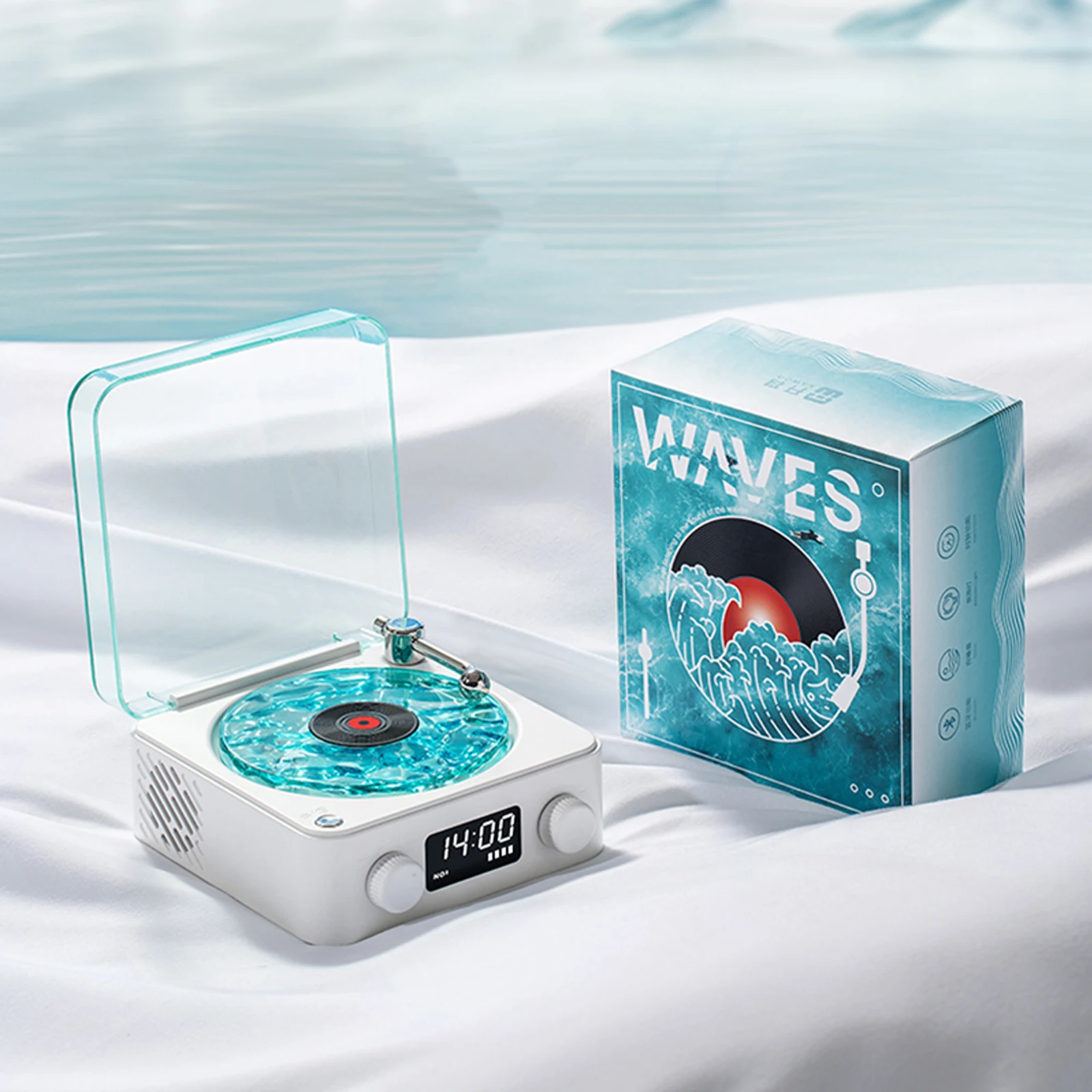 Waves Vinyl Player Bluetooth Speaker with White Noise Retro Turntable Speaker Sleep Aid Vitrola Shaped Speaker with RGB Light 6
