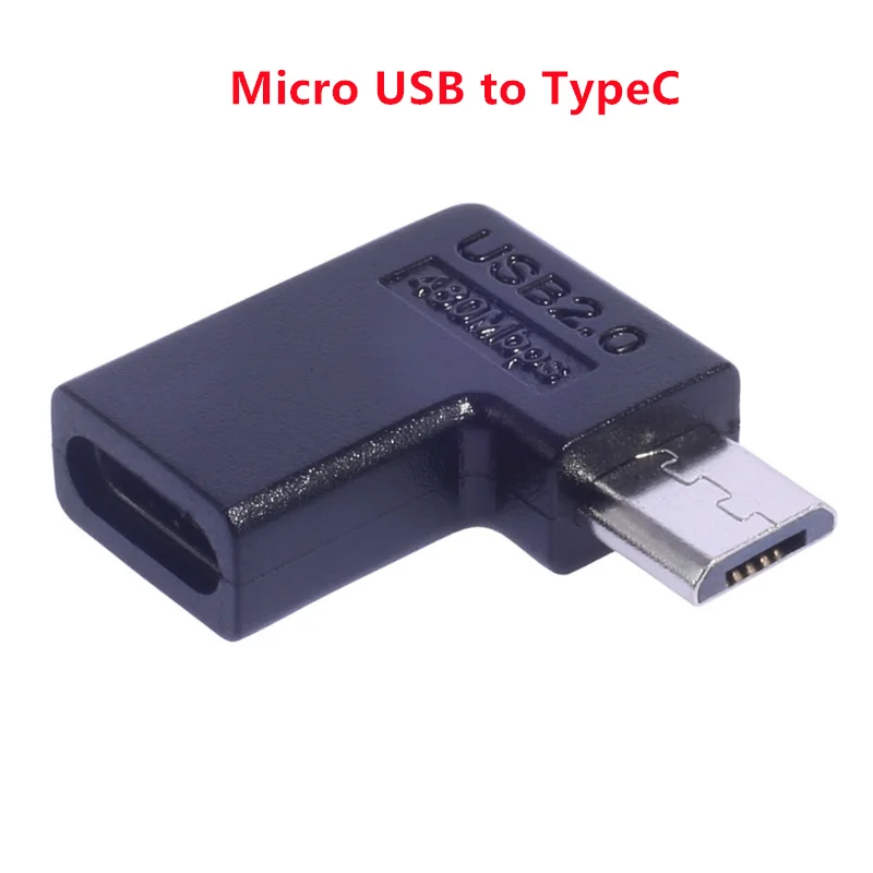 Right Angle Micro USB Male to USB-C Female Extension Adapter