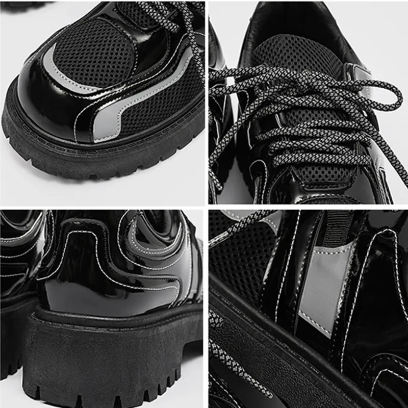 STRONGSHEN Spring Men Casual Shoes Leather Designer Shoes Mesh Breathable Slip On Platform Loafers Luxury Lace-up Dress Shoes 2