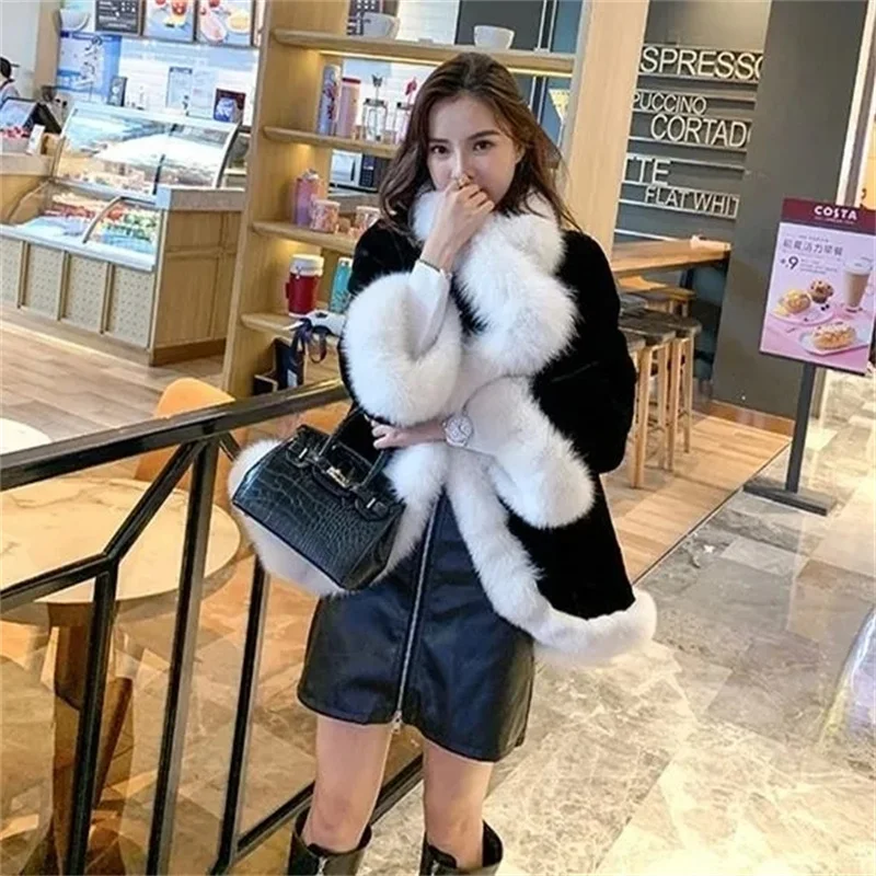 2024 Autumn/Winter New Loose Imitation Mink Fur Coat Women's Thickened Fur Cloak Shawl Slimming Coat Cloak Solid Color Commuter