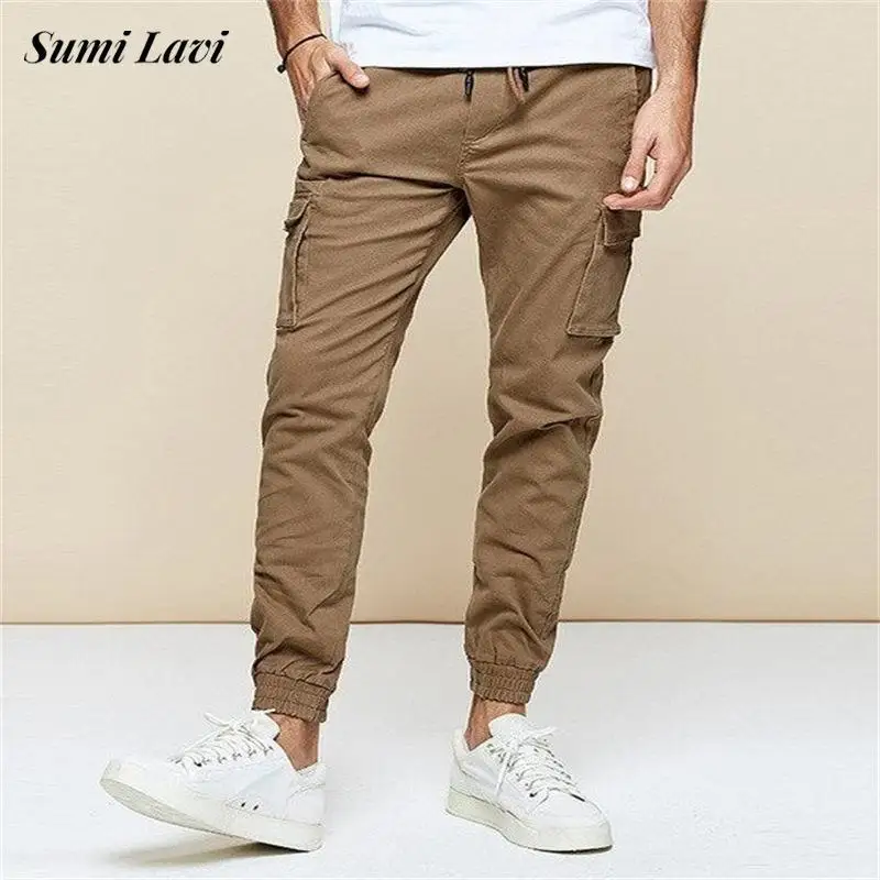 

Casual Mutli Pocket Cargo Pants For Men 2023 Autumn Fashion Solid Color Slim Ankle Trousers Sports Fitness Mens Pants Streetwear