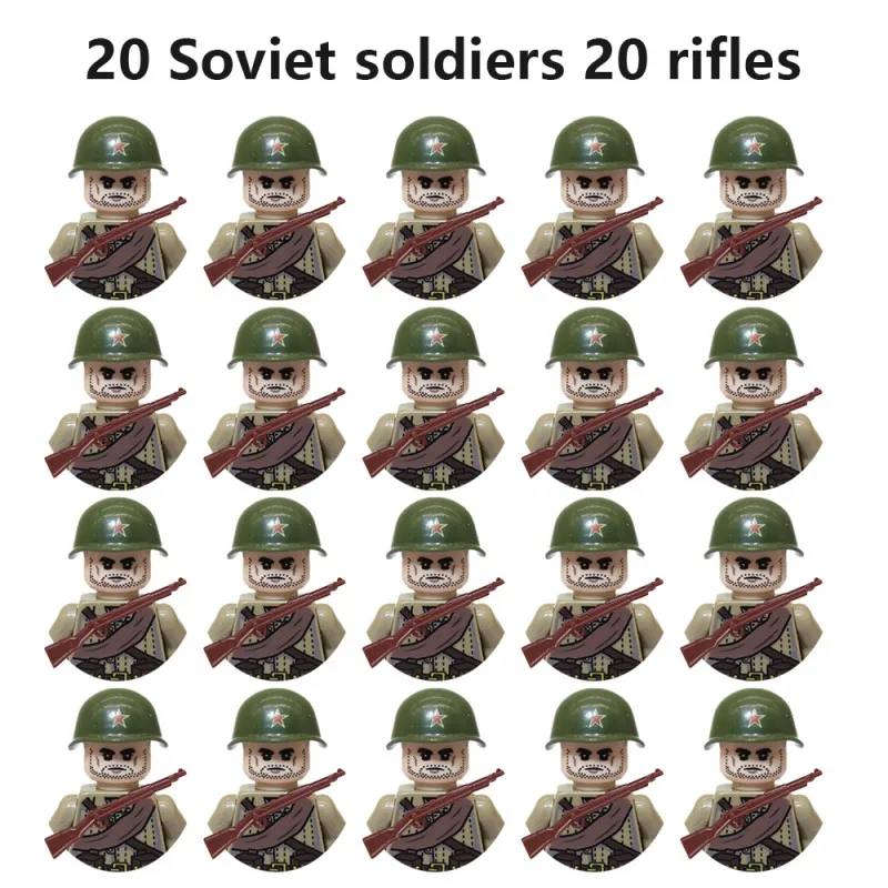 어린이용 빌딩 블록 액션 피규어 브릭 장난감, WW2 군사 병사 배열, 미국, 영국, 프랑스, 일본, 캐나다, 이탈리아, 중국, 20 개 세트