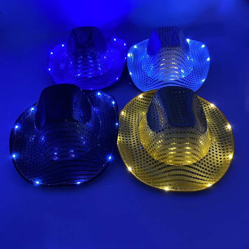LED 카우걸 모자 라이트 업 재즈 캡, 무대 쇼 코스튬 장식, 휴일 조명 용품, 형광 파티 소품, 신상