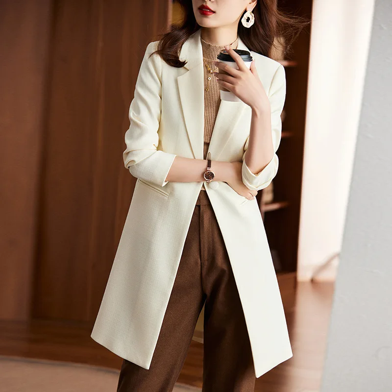 Mid-Length Trench Suit for Women, Monochromatic, Female Outwear, Casual Fashion, Large Size, Autumn and Winter, New, 2024