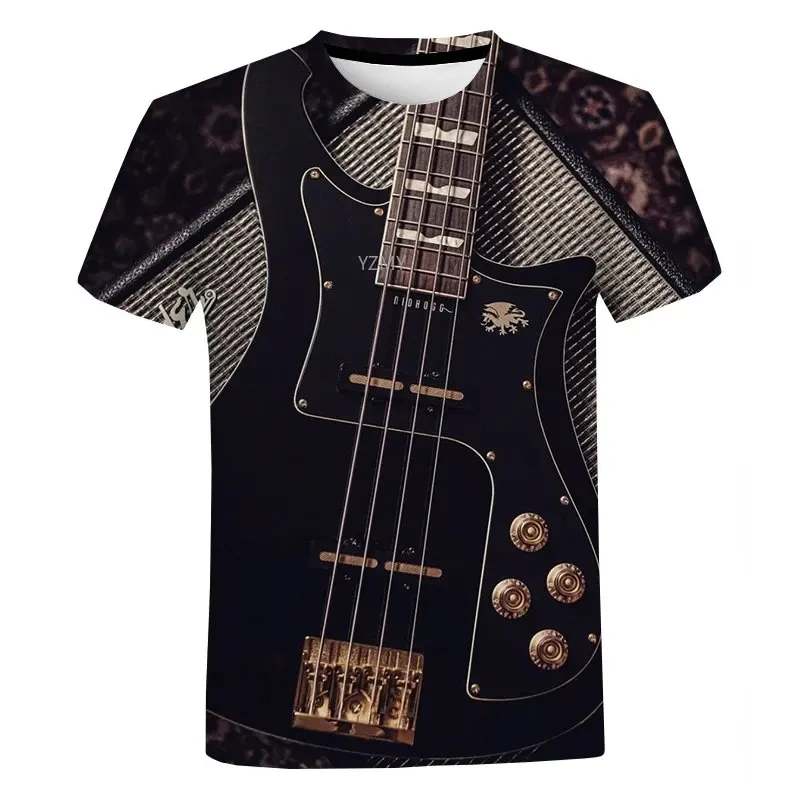 

2024 New Fashion Summer Men Women Music T-Shirt Guitar 3d Print Street Hip Hop Tshirts Everyday Casual Short-sleeved Male Tops