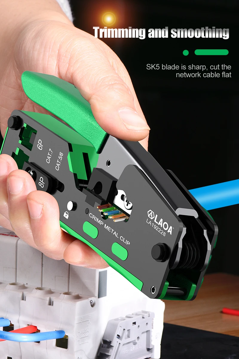 Kollektion Laoa perforierte rj Terminal Crimp zange 6p 8p cat5/6/7 Durchgangs loch registriert Jack Crimper Drahts ch neider hochpräzise Werkzeuge – Detail 7