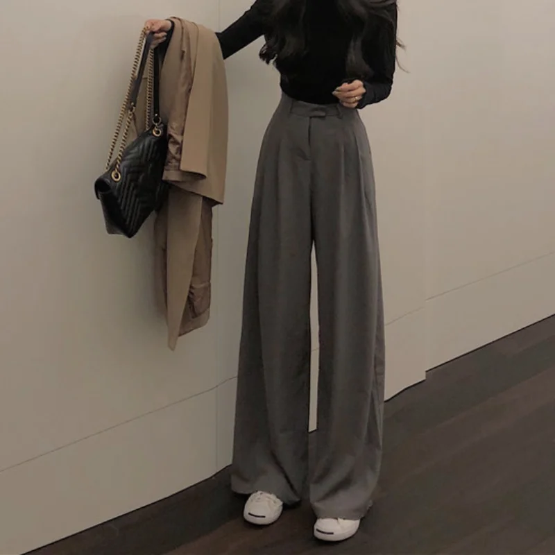

2023 Spring Suit Pants Female Solid Color Wide Leg Pant Women Full Length Pants Ladies High Quality Simple Casual Straight Pants