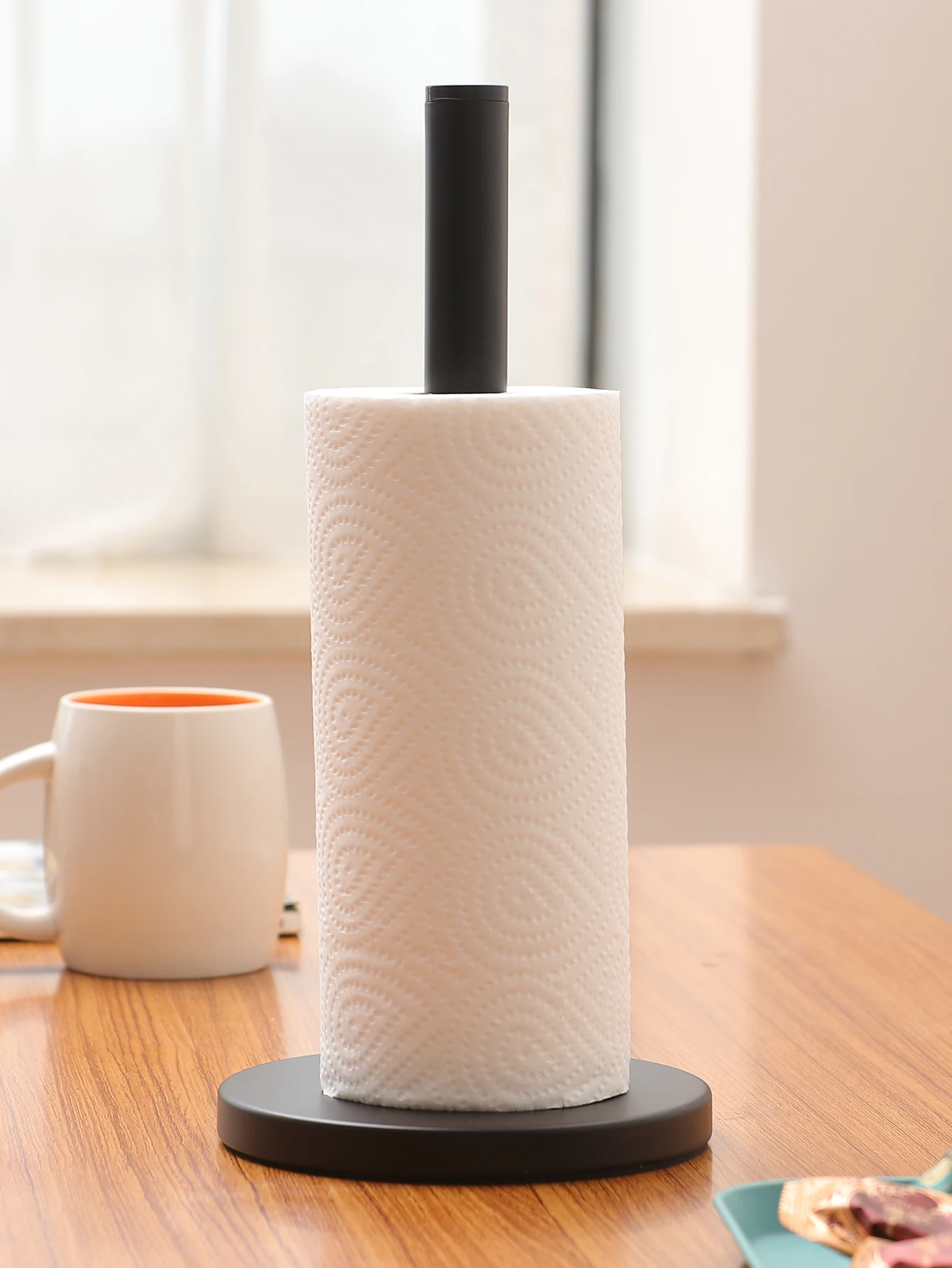 Matte Black Paper Towel Holder Countertop, Kitchen Paper Roll Holder Stand with Weighted Base Heavy for Standard 4