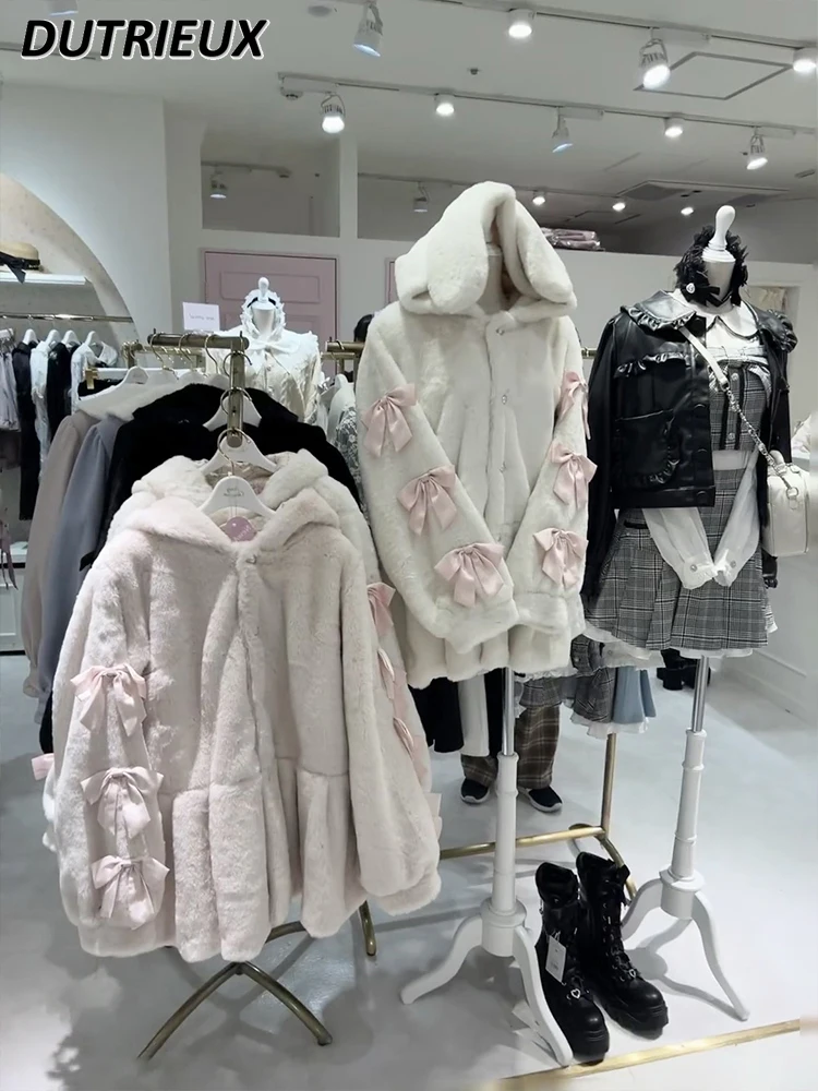 Baina Lace Bow Hooded Long Sleeve Jacket