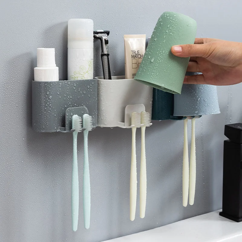 Bathroom Toothbrush Toothpaste Holder Wall Mounted Shaver Hanger Hook Cup Storage Rack Comb Cleaning Cream Organizer Holder toothbrush holder,toothpaste dispenser