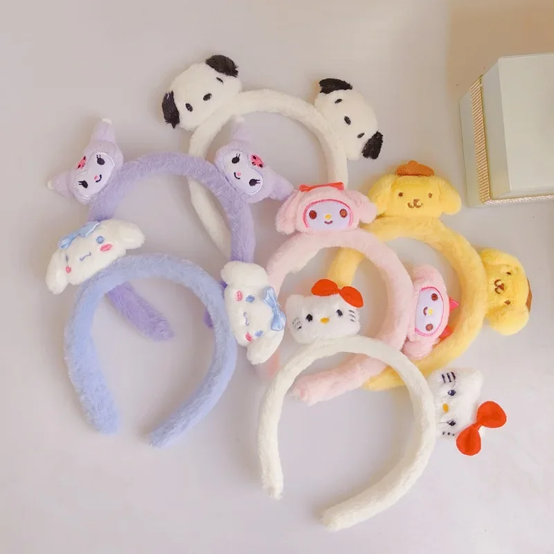 

Kawaii Sanrio Anime My Melody Pochacco Cute Cartoon Ladies Wash Face Makeup Plush Hair Hoops Exquisite Hair Accessories