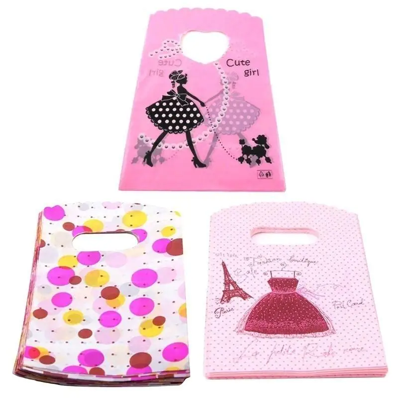 50 Pcs Pretty Mixed Pattern Plastic Gift Bag Shopping Bag Packaging Box Wedding Gift Box for Guests