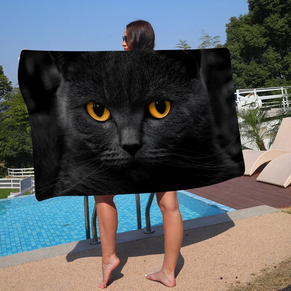 Black Cat Cartoon Beach Towel Cute Kawaii Room Decor Bath Girls Children Hand Towels For Bathroom Shower 3