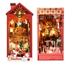 DIY Wooden Christmas Book Nook Shelf Insert Kit Miniature Building Kits Bookshelf With Lights Bookends for Adults Crafts Gifts 6