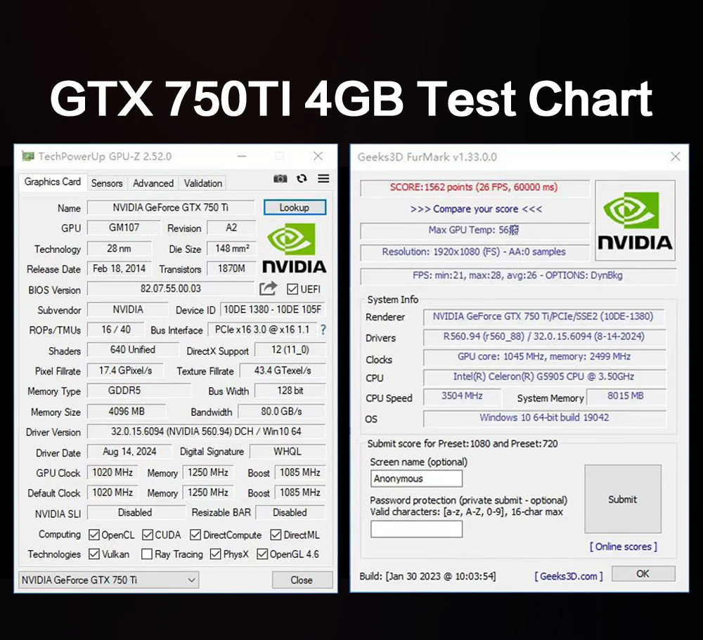 Gpu Z Nvidia 240gt MLLSE Placa De Video NVIDIA GTX 750TI 4GB GDDR5