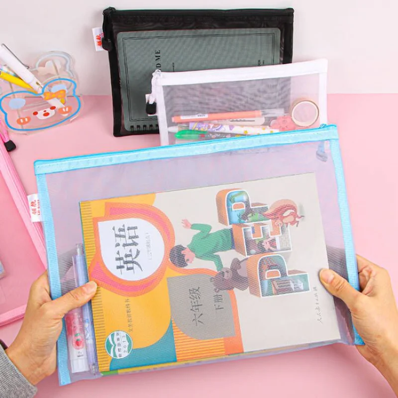 File Bag Office Folder Binder Folder Mesh Zipper Pouch Document Bag Waterproof Zip Folders School Office Supplies Pencil Case Cosmetic Makeup Bags 1 PC