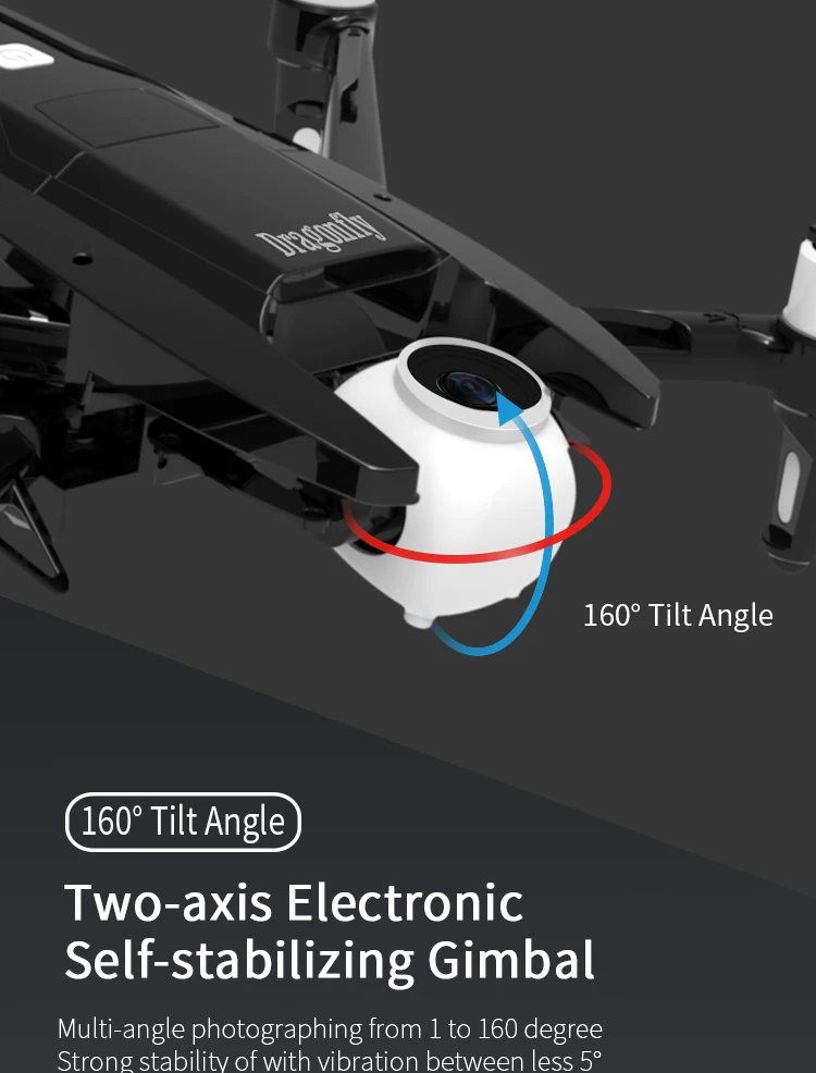 KK13 Drone, 1609 Tilt Angle Two-axis Electronic Self-stabilizing Gimbal Multi