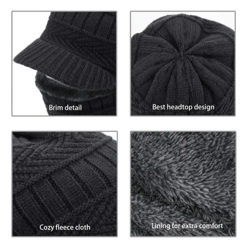 New Woolen Yarn Skullies Beanies Hats Warm Ring Scarf With Brim Winter Beanies Thickening Windproof Men Balaclava Cycling