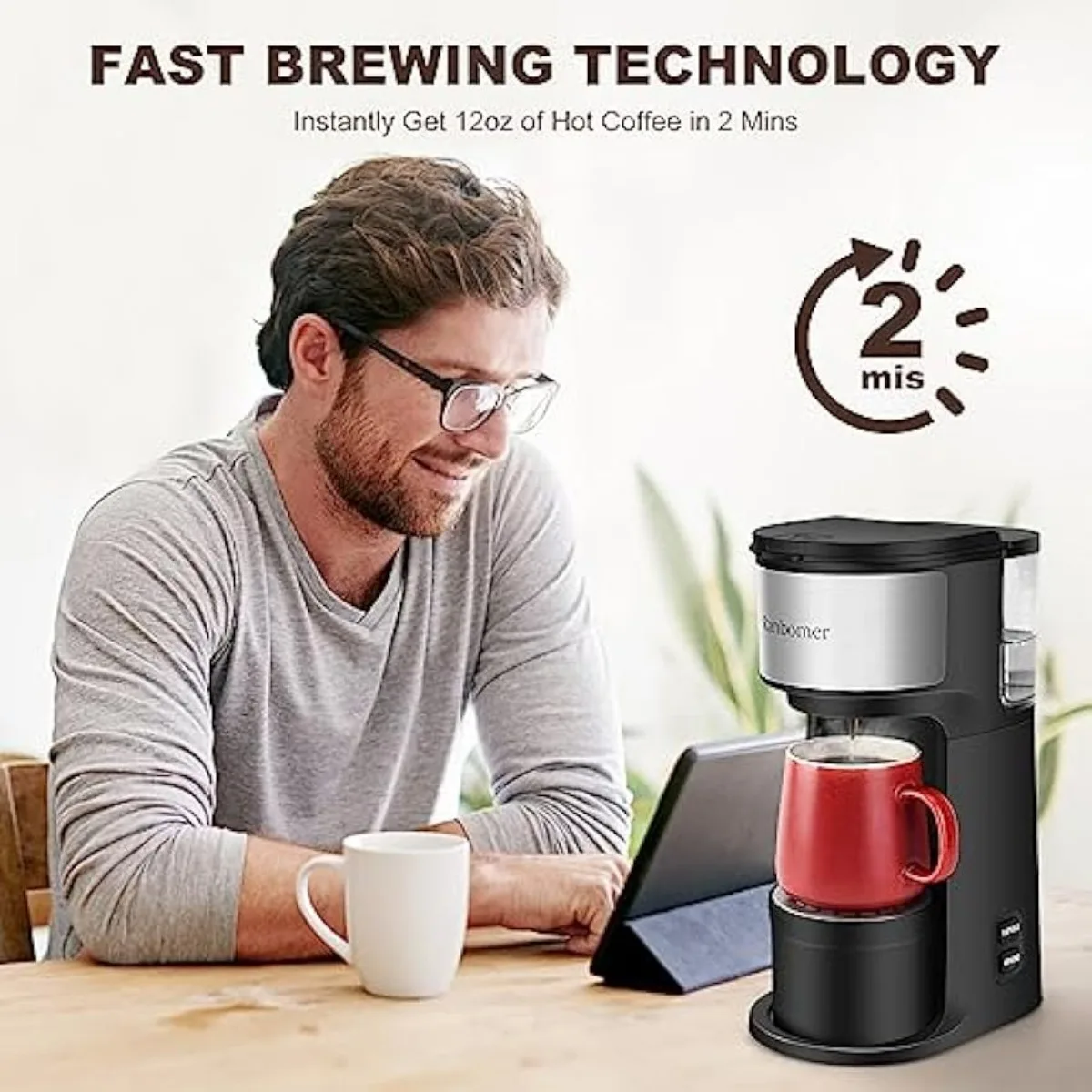 Single Serve Coffee Maker K Cup and Ground Coffee Machine 2 in 1 6 to 14 Oz Brew Sizes Fits Travel Mug