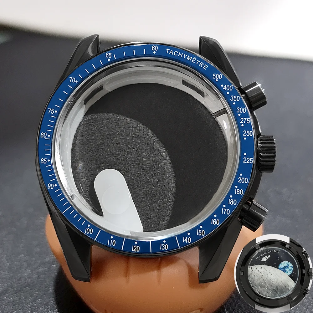 Moon Phase Chronograph Watch Case - 39.7MM Stainless Steel with Moon Pattern Back