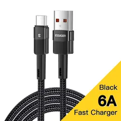 Essager 6A Type C USB Cable - Fast Charging 66W Wire Charger & Data Cord - 0.5m (Black)