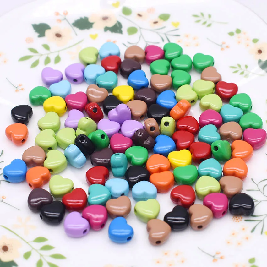 

8mm Mixed-color Heart Shape Beads Jewelry Findings Metal Alloy Beads For Jewelry Making DIY Bracelet Necklace hole 1.5mm